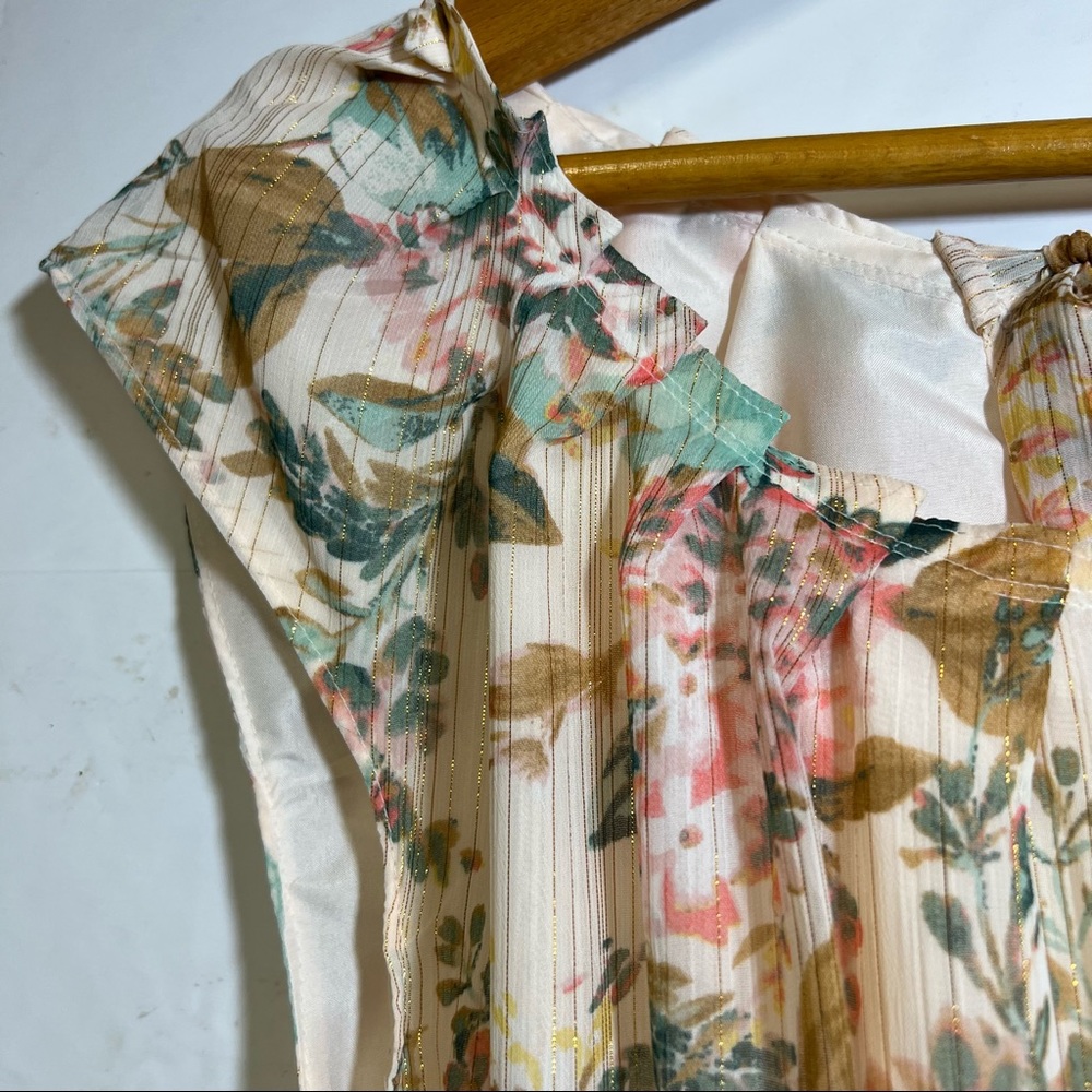 LC Lauren Conrad Peach Blush Floral A Line Dress Gold Metallic Thread De… - Picture 4 of 9